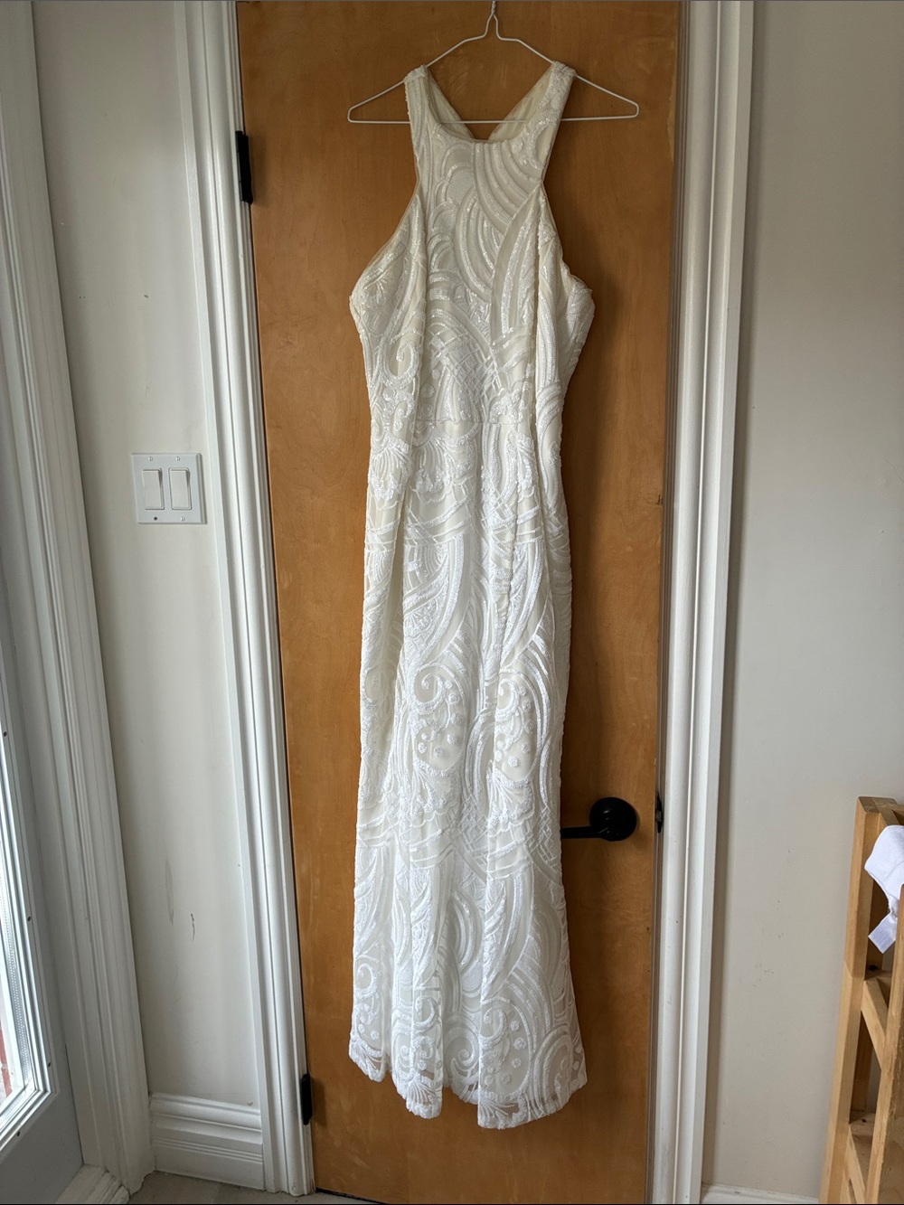 Cachet Ivory Beaded Halter Gown